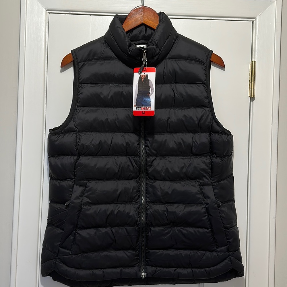 32 Degree Heat Black Medium Puffer Vest Ultra Lightweight Packable 4 pocket